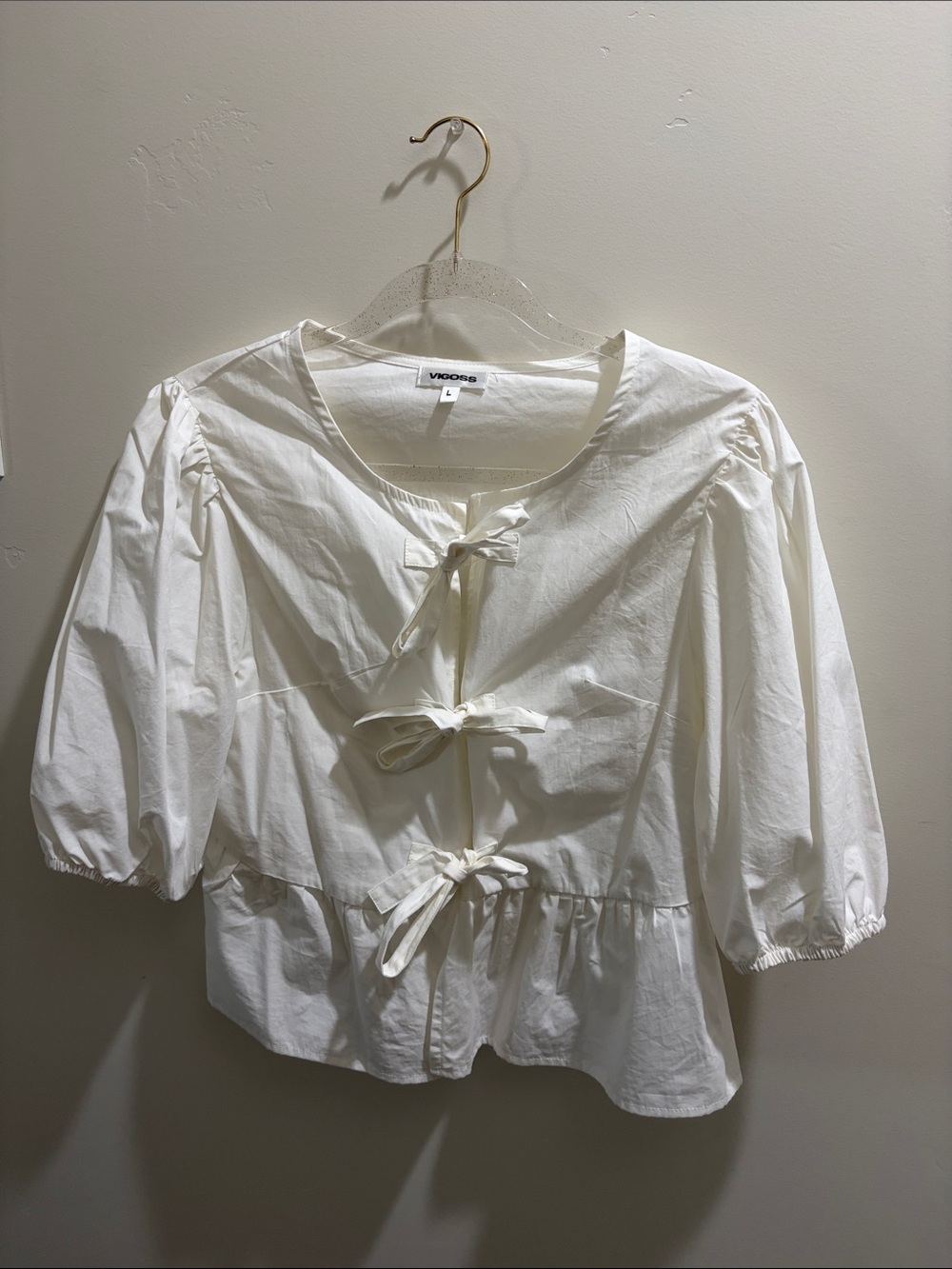 Vigoss White Tie-Front Peplum Blouse